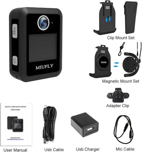 كاميرا MIUFLY S1 2K كاميرا الحركة مع ملحقات تثبيت مغناطيسية يمكن ارتداؤها، ذاكرة مدمجة 128 جيجا in Kuwait