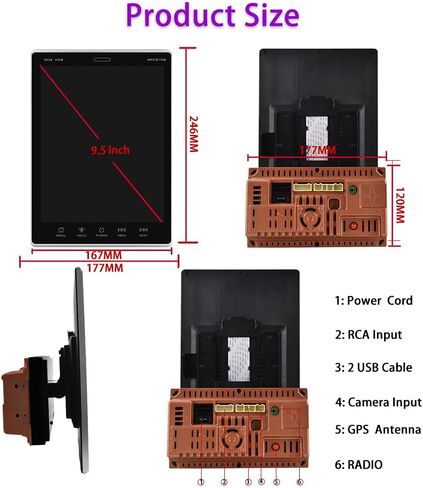 2G+32G Double Din Android Car Radio with GPS Navigation, 9.5 Inch Vertical Touch Screen Car Radio with Mirror Link, WiFi, FM/RDS, Bluetooth, SWC, USB/RCA Input, Car Audio Receiver with Backup Cam in Kuwait