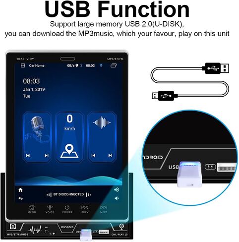 2G+32G Double Din Android Car Radio with GPS Navigation, 9.5 Inch Vertical Touch Screen Car Radio with Mirror Link, WiFi, FM/RDS, Bluetooth, SWC, USB/RCA Input, Car Audio Receiver with Backup Cam in Kuwait
