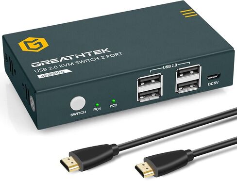 منفذ KVM Switch HDMI 2، دقة UHD 4K@60 هرتز YUV4:4:4 متوافق مع الأسفل، 4 USB2.0، يدعم الطابعات وأجهزة USB الأخرى، مفتاح واحد للتبديل، مع جميع الكابلات المطلوبة... (2X1 4k@60 هرتز) in Kuwait
