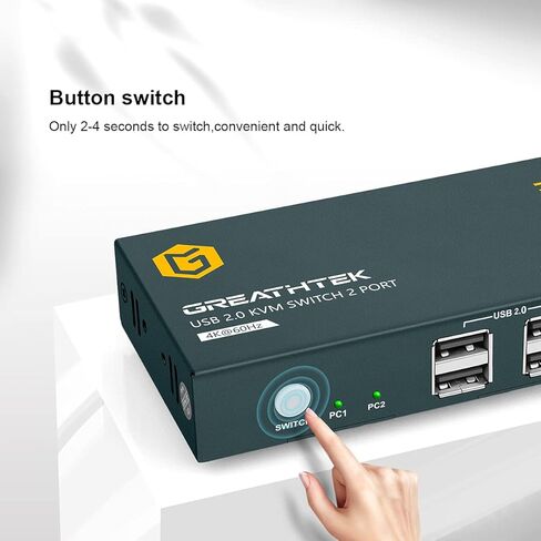 منفذ KVM Switch HDMI 2، دقة UHD 4K@60 هرتز YUV4:4:4 متوافق مع الأسفل، 4 USB2.0، يدعم الطابعات وأجهزة USB الأخرى، مفتاح واحد للتبديل، مع جميع الكابلات المطلوبة... (2X1 4k@60 هرتز) in Kuwait