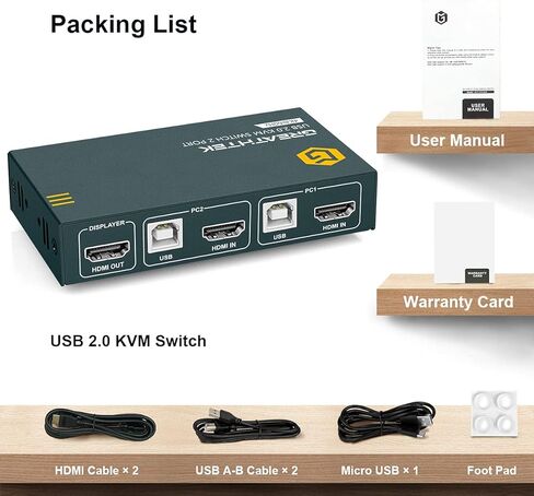 منفذ KVM Switch HDMI 2، دقة UHD 4K@60 هرتز YUV4:4:4 متوافق مع الأسفل، 4 USB2.0، يدعم الطابعات وأجهزة USB الأخرى، مفتاح واحد للتبديل، مع جميع الكابلات المطلوبة... (2X1 4k@60 هرتز) in Kuwait