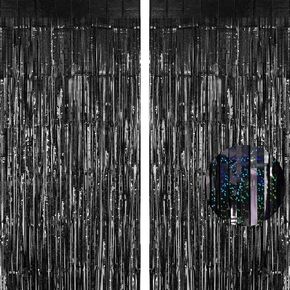 Champagne Tinsel Foil Fringe Curtain Backdrop, 2 Pack Metallic Glitter Curtains Party Decorations Streamers, Xmas Champagne Backdrop for Birthday Wedding Bridal Shower Homecoming New Year