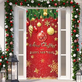 Christmas Door Cover Decoration Merry Christmas Tree Ornament Ball Photography Backdrop Outdoor Sign for Home Wall Indoor Outdoor Party in Saudi Arabia