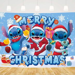 Stitch Christmas Birthday Backdrop 5x3ft Stitch Christmas Theme Background Banner for Baby Shower Christmas Party Background Home Wall Decor in Kuwait