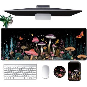 Large Mouse Pad Set, Desk Mat + Elbow Rest Pad + Coaster, Easy Typing Pain Relief, Ergonomic Arm Rest Pad with Memory Foam, Extended Desk Pad Anti-Slip Rubber Base for Office Home, Pink Ghostface