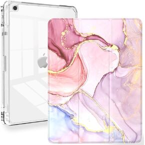 Feams for iPad 9th Generation Case, Trifold iPad 10.2 Case Clear Back Cover with Pencil Holder & Auto Sleep/Wake for iPad 9th/8th/7th Generation 2021/2020/2019, Purple Bouquet
