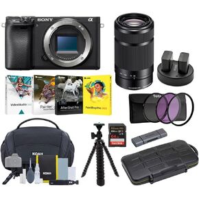 حزمة كاميرا رقمية بدون مراة Sony a6400 : عدسة 16-50 مم، عدسات 55-210 مم، بطاقة SDXC سعة 64 جيجابايت ومجموعة ترشيح وبطاريات، وشاحن USB، جناح صور كوريل وحقيبة ساعي وحزمة مرنة ثلاثية العجلات (9 عناصر) in Saudi Arabia