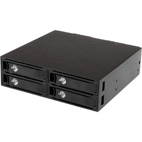 StarTech.com 4-Bay Mobile Rack Backplane لمحركات أقراص SATA/SAS مقاس 2.5 بوصة - محركات أقراص SSD/HDD قابلة للتبديل السريع من 5-15 مم - تدعم SAS II وSATA III (6 جيجابت في الثانية) (SATSASBP425)، أسود in Kuwait