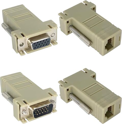 Jienk 4 قطع VGA موسع عبر محول إيثرنت، VGA ذكر/أنثى 15Pin 3Row إلى RJ45 أنثى موسع نقل عبر CAT5 CAT6 موصل كابل الشبكة in Saudi Arabia
