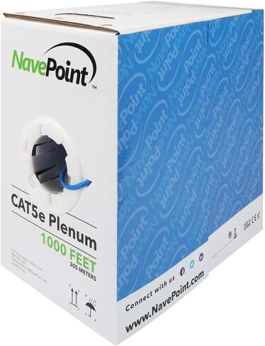 NavePoint Cat5e Plenum (CMP)، 1000 قدم، أزرق، كابل إيثرنت نحاسي عاري صلب، 350 ميجاهرتز، 24AWG 4 أزواج، زوج ملتوي غير محمي (UTP) in Saudi Arabia
