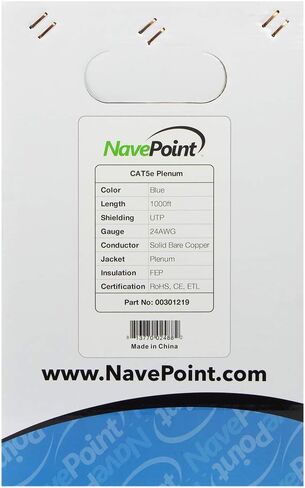 NavePoint Cat5e Plenum (CMP)، 1000 قدم، أزرق، كابل إيثرنت نحاسي عاري صلب، 350 ميجاهرتز، 24AWG 4 أزواج، زوج ملتوي غير محمي (UTP) in Saudi Arabia