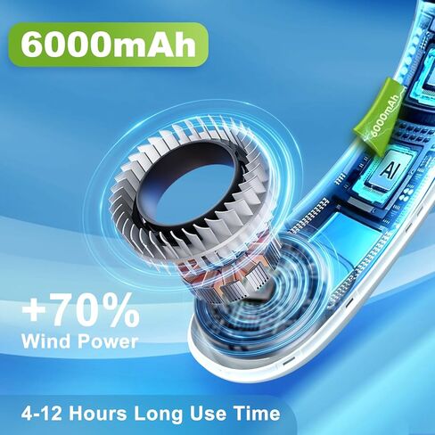 GROTTES Portable Neck Fan, 6000mAh USB Rechargeable Hands Free Portable Fan, 3 Speeds Operated Bladeless Fan, 360° Cooling Wearable Personal Fan, Cooling Neck Fan for Outdoor, Camping, Office in Kuwait