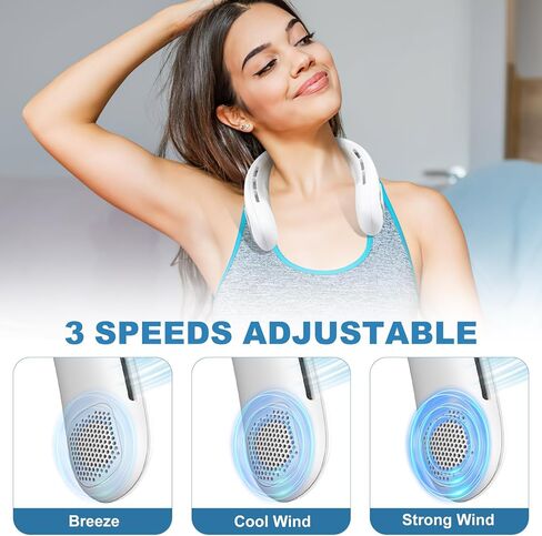 GROTTES Portable Neck Fan, 6000mAh USB Rechargeable Hands Free Portable Fan, 3 Speeds Operated Bladeless Fan, 360° Cooling Wearable Personal Fan, Cooling Neck Fan for Outdoor, Camping, Office in Kuwait