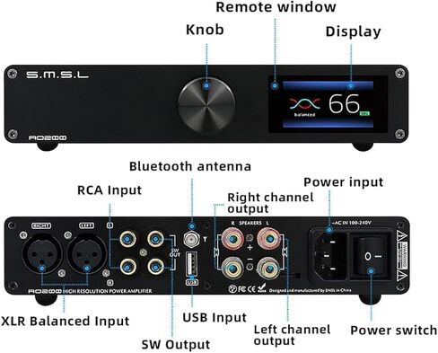 SMSL AO200 مضخم الطاقة الرقمي MA12070×2 رقاقة 150 وات × 150 وات USB/XLR/RCA مدخل 2 قناة HiFi سطح المكتب مع جهاز تحكم عن بعد لمضخم الصوت/مكبر الصوت السلبي in Kuwait