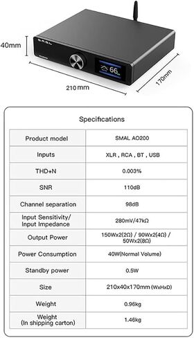 SMSL AO200 مضخم الطاقة الرقمي MA12070×2 رقاقة 150 وات × 150 وات USB/XLR/RCA مدخل 2 قناة HiFi سطح المكتب مع جهاز تحكم عن بعد لمضخم الصوت/مكبر الصوت السلبي in Kuwait
