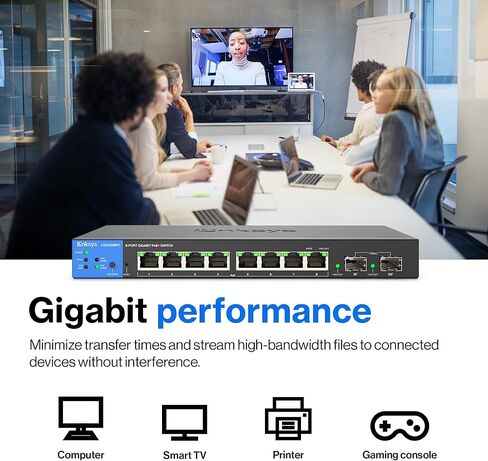 Linksys LGS310MPC 8 Port Gigabit Network PoE+ Switch @ 110W with 2 Uplink Gigabit SFP Slots - Advanced Security, QoS, Static Routing, VLAN, IGMP Features - Metal Housing, Desktop / Wall Mount in Saudi Arabia