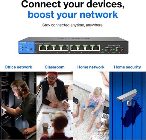 Linksys LGS310MPC 8 Port Gigabit Network PoE+ Switch @ 110W with 2 Uplink Gigabit SFP Slots - Advanced Security, QoS, Static Routing, VLAN, IGMP Features - Metal Housing, Desktop / Wall Mount in Saudi Arabia