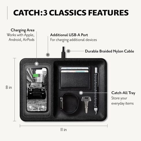 Courant Catch: 3 Classics - قاعدة شحن لاسلكية من الجلد الإيطالي وصينية صف السيارات (السرج) - معتمدة من Qi - متوافقة مع iPhone 15، 14، 13، 12، 11، Galaxy S21، S20، Note، AirPods، AirPods Pro in Kuwait