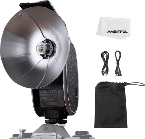 فلاش Godox Lux Senior Retro Flash GN14 6000±200K 1/1-1/64 ضوء فلاش محمول تلقائي/يدوي قابل للتبديل مع بطارية 1700 مللي أمبير عاكس قابل للطي لكاميرات Canon Nikon Sony Fuji Olympus in Saudi Arabia
