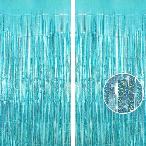 2 Pack Colorful Wavy Foil Fringe Curtain Backdrop, 3.3 X 6.6 Ft Rainbow Wavy Fringe Curtains, Colorful Streamer Shiny Metallic Tinsel Iridescent Streamers for Birthday Party Streamers Photo Booth in Saudi Arabia