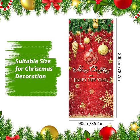 Christmas Door Cover Decoration Merry Christmas Tree Ornament Ball Photography Backdrop Outdoor Sign for Home Wall Indoor Outdoor Party in Saudi Arabia