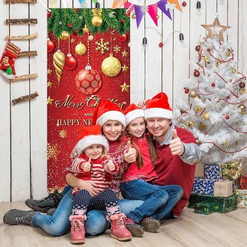 Christmas Door Cover Decoration Merry Christmas Tree Ornament Ball Photography Backdrop Outdoor Sign for Home Wall Indoor Outdoor Party in Saudi Arabia
