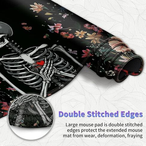 Large Mouse Pad Set, Desk Mat + Elbow Rest Pad + Coaster, Easy Typing Pain Relief, Ergonomic Arm Rest Pad with Memory Foam, Extended Desk Pad Anti-Slip Rubber Base for Office Home, Floral Skull in Saudi Arabia