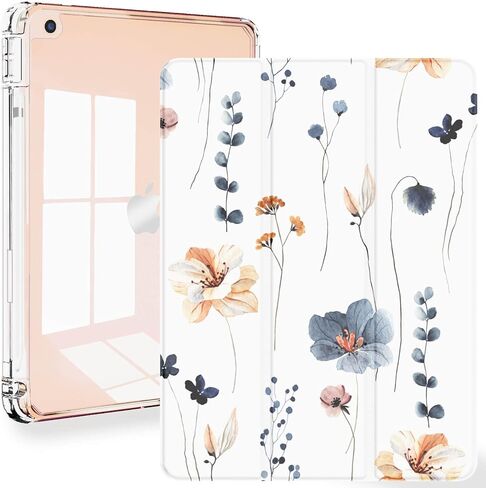 Feams for iPad 9th Generation Case, Trifold iPad 10.2 Case Clear Back Cover with Pencil Holder & Auto Sleep/Wake for iPad 9th/8th/7th Generation 2021/2020/2019, Purple Bouquet in Kuwait
