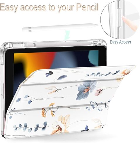 Feams for iPad 9th Generation Case, Trifold iPad 10.2 Case Clear Back Cover with Pencil Holder & Auto Sleep/Wake for iPad 9th/8th/7th Generation 2021/2020/2019, Purple Bouquet in Kuwait