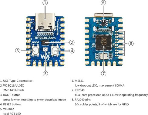 Waveshare RP2040-One، لوحة Flash MCU بسعة 4 ميجابايت، قابس USB-A، لوحة MCU تشبه Pico تعتمد على Raspberry Pi RP2040، معالج Cortex M0+ ثنائي النواة يصل إلى 133 ميجاهرتز، 29 × دبابيس GPIO متعددة الوظائف in Kuwait