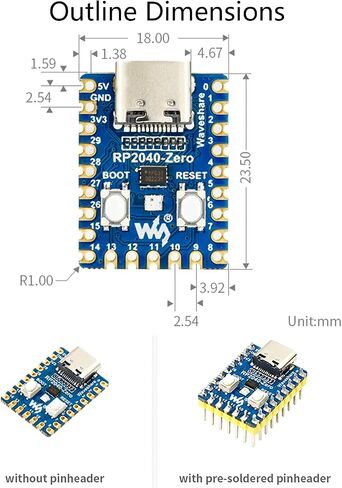 Waveshare RP2040-One، لوحة Flash MCU بسعة 4 ميجابايت، قابس USB-A، لوحة MCU تشبه Pico تعتمد على Raspberry Pi RP2040، معالج Cortex M0+ ثنائي النواة يصل إلى 133 ميجاهرتز، 29 × دبابيس GPIO متعددة الوظائف in Kuwait