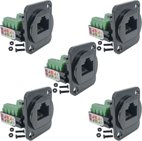 Jienk 5 قطع RJ45 أنثى محول طرفي برغي تثبيت اللوحة، D-Type RJ45 8P8C أنثى إلى 8pin طرفية لوصلة حاجز شبكة Cat5e LAN in Kuwait