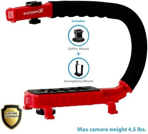 مقبض كاميرا تثبيت كام كادي سكوربيون Jr لكاميرات الحركة DSLR وجو برو - مقبض احترافي محمول على شكل U/C مع حامل حذاء مدمج للميكروفون أو ضوء فيديو LED - مدمجة in Kuwait