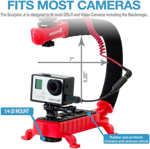 مقبض كاميرا تثبيت كام كادي سكوربيون Jr لكاميرات الحركة DSLR وجو برو - مقبض احترافي محمول على شكل U/C مع حامل حذاء مدمج للميكروفون أو ضوء فيديو LED - مدمجة in Kuwait