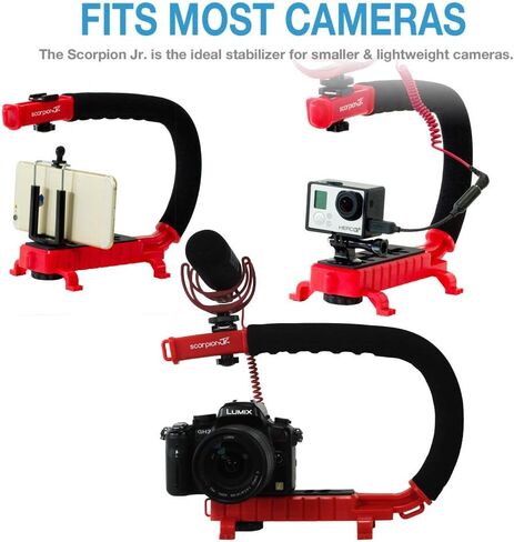 مقبض كاميرا تثبيت كام كادي سكوربيون Jr لكاميرات الحركة DSLR وجو برو - مقبض احترافي محمول على شكل U/C مع حامل حذاء مدمج للميكروفون أو ضوء فيديو LED - مدمجة in Kuwait