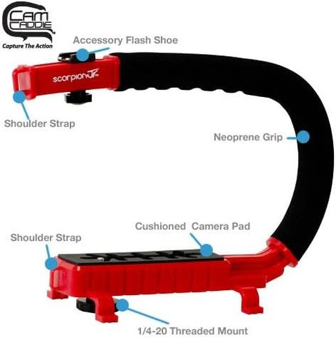مقبض كاميرا تثبيت كام كادي سكوربيون Jr لكاميرات الحركة DSLR وجو برو - مقبض احترافي محمول على شكل U/C مع حامل حذاء مدمج للميكروفون أو ضوء فيديو LED - مدمجة in Kuwait