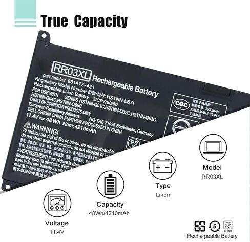 BOWEIRUI RR03XL 851610-850 HSTNN-UB7C Laptop Battery Replacement for HP ProBook 470 G5 450 G5 430 G4 440 450 455 470 G4 G5 MT20 Series RR03048XL 851477-541 851477-421 851610-855 (11.4V 48Wh) in Kuwait