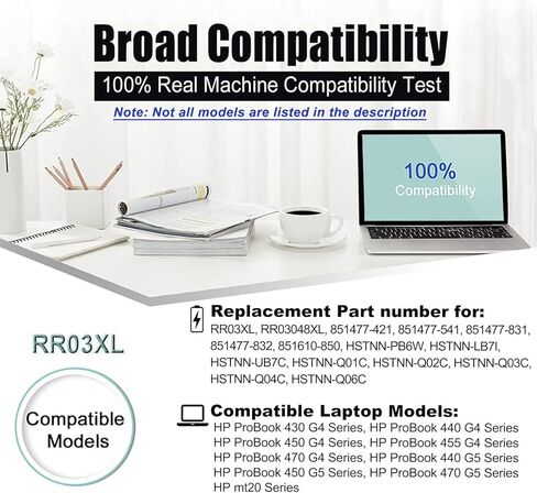 BOWEIRUI RR03XL 851610-850 HSTNN-UB7C Laptop Battery Replacement for HP ProBook 470 G5 450 G5 430 G4 440 450 455 470 G4 G5 MT20 Series RR03048XL 851477-541 851477-421 851610-855 (11.4V 48Wh) in Kuwait