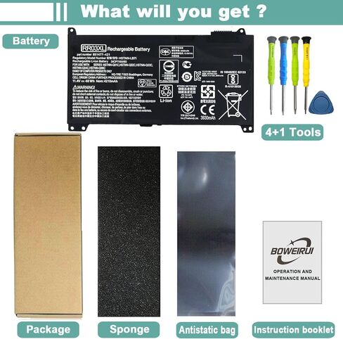 BOWEIRUI RR03XL 851610-850 HSTNN-UB7C Laptop Battery Replacement for HP ProBook 470 G5 450 G5 430 G4 440 450 455 470 G4 G5 MT20 Series RR03048XL 851477-541 851477-421 851610-855 (11.4V 48Wh) in Kuwait
