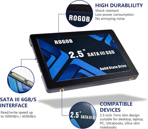 ROGOB 1 تيرا بايت SATA III 6 جيجابايت/ثانية SSD 2.5 بوصة 7 مللي متر (0.28 بوصة) محرك الأقراص الصلبة الداخلي ذو الحالة الصلبة لأجهزة الكمبيوتر المحمول Ultrabook Desktop in Kuwait