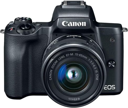 كاميرا Canon EOS M50 الرقمية بدون مرآة مع عدسات 15-45 مم و55-200 مم (أسود) (2680C021) + بطاقة سعة 64 جيجابايت + طقم مرشح الألوان + حقيبة + طقم مرشح + برنامج Corel Photo Software + بطارية LPE12 + المزيد (متجددة) in Saudi Arabia