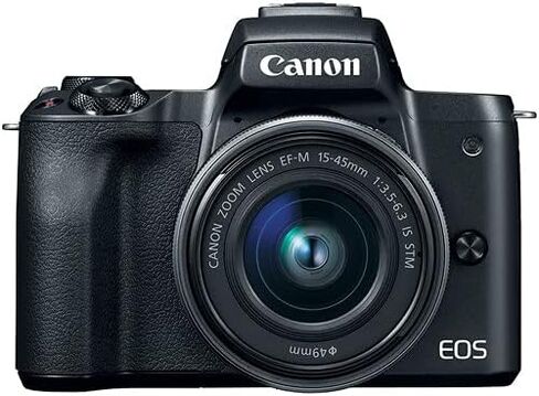 كاميرا Canon EOS M50 الرقمية بدون مرآة مع عدسات 15-45 مم و55-200 مم (أسود) (2680C021) + بطاقة سعة 64 جيجابايت + طقم مرشح الألوان + حقيبة + طقم مرشح + برنامج Corel Photo Software + بطارية LPE12 + المزيد (متجددة) in Saudi Arabia