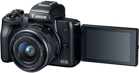 كاميرا Canon EOS M50 الرقمية بدون مرآة مع عدسات 15-45 مم و55-200 مم (أسود) (2680C021) + بطاقة سعة 64 جيجابايت + طقم مرشح الألوان + حقيبة + طقم مرشح + برنامج Corel Photo Software + بطارية LPE12 + المزيد (متجددة) in Saudi Arabia