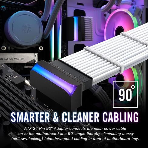EZDIY-FAB ATX 24-pin 90 Degree Power Connector Adapter 5V 3 Pin ARGB Rainbow Female to Male Power Adapter for Computer Motherboard ATX Power Supply- White-1 Pack in Saudi Arabia
