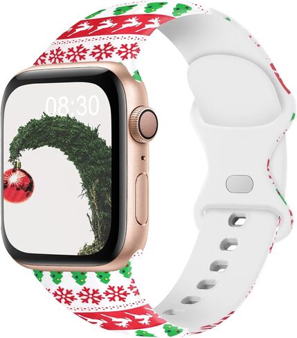 Acrbiutu Bands Compatible with Apple Watch 38mm 40mm 41mm 42mm 44mm 45mm, Replacement Silicone Pattern Printed Sport Strap for iWatch Series 8/7/6/5/4/3/2/1 SE Women Men, Christmas in Kuwait