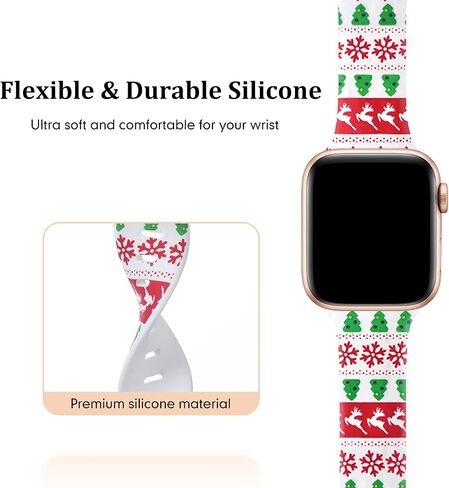 Acrbiutu Bands Compatible with Apple Watch 38mm 40mm 41mm 42mm 44mm 45mm, Replacement Silicone Pattern Printed Sport Strap for iWatch Series 8/7/6/5/4/3/2/1 SE Women Men, Christmas in Kuwait