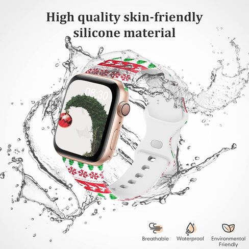 Acrbiutu Bands Compatible with Apple Watch 38mm 40mm 41mm 42mm 44mm 45mm, Replacement Silicone Pattern Printed Sport Strap for iWatch Series 8/7/6/5/4/3/2/1 SE Women Men, Christmas in Kuwait