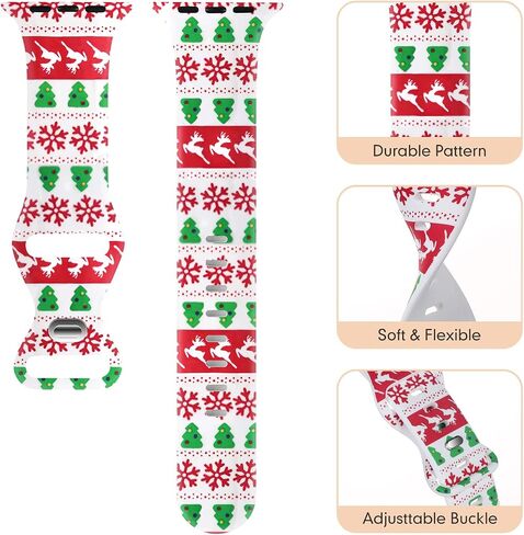Acrbiutu Bands Compatible with Apple Watch 38mm 40mm 41mm 42mm 44mm 45mm, Replacement Silicone Pattern Printed Sport Strap for iWatch Series 8/7/6/5/4/3/2/1 SE Women Men, Christmas in Kuwait