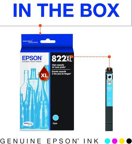 EPSON 822 DURABrite Ultra Ink High Capacity Magenta Cartridge (T822XL320-S) Works with WorkForce Pro WF-3820, WF-3823, WF-4820, WF-4830, WF-4833, WF-4834 in Kuwait